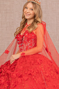 3D Floral Cape Ball Gown by Elizabeth K GL1939 - Quinceanera Dresses