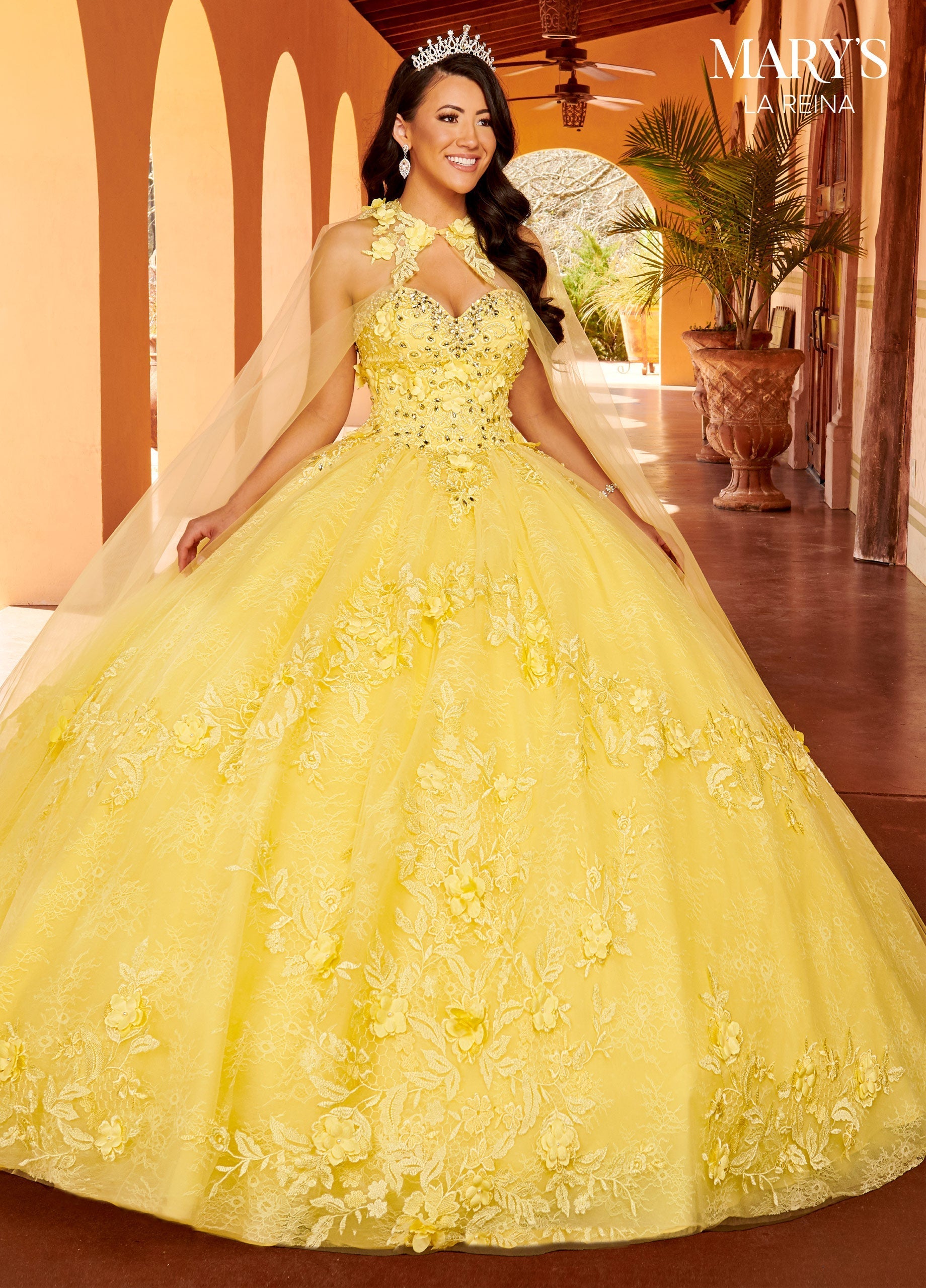 Mary's Bridal MQ2157 3D Floral Cape Quinceanera Dress