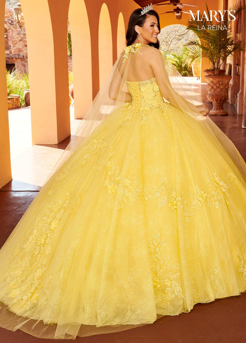 Mary's Bridal MQ2157 3D Floral Cape Quinceanera Dress