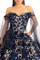 3D Floral Cape Sleeve Ball Gown by Elizabeth K GL1970 - Quinceanera Dresses
