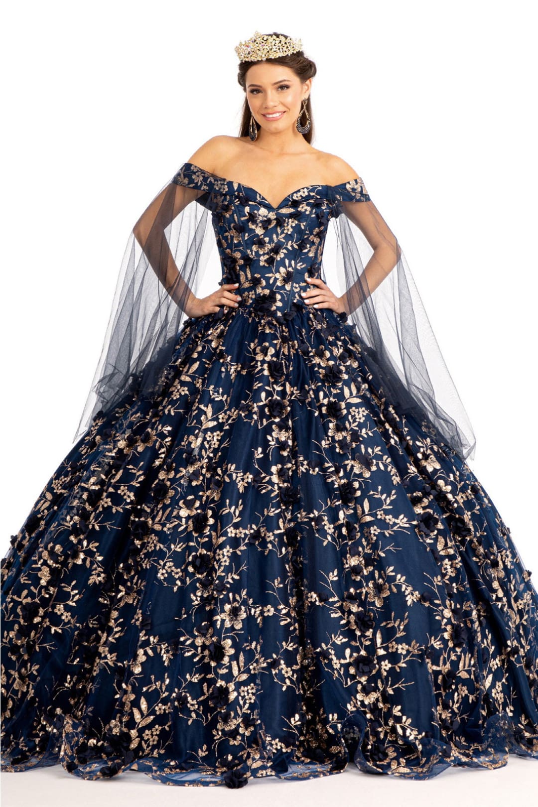 navy blue quince dress with gold Elizabeth K and Ball Gown Quinceañera YOUTHFUL PARTY DRESS Shoe Size (UK):14 Dark Red Sequined Tulle Detachable puff sleeves and