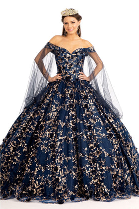 Blue and Gold Quinceañera Ball Gown by Elizabeth K GL1970