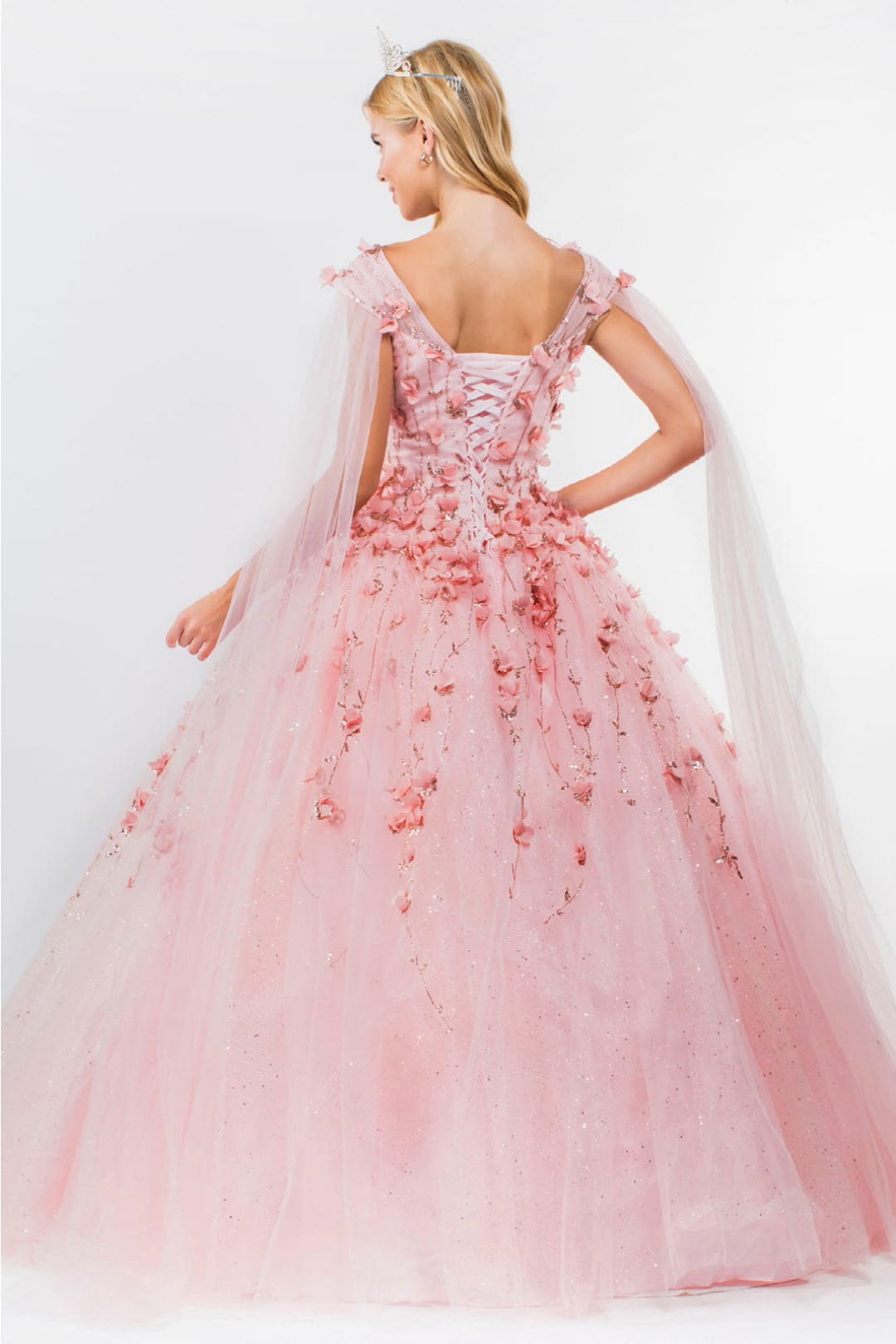 3D Floral Cape Sleeve Ball Gown by Elizabeth K GL1974 - Quinceanera Dresses