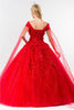 3D Floral Cape Sleeve Ball Gown by Elizabeth K GL1974 - Quinceanera Dresses