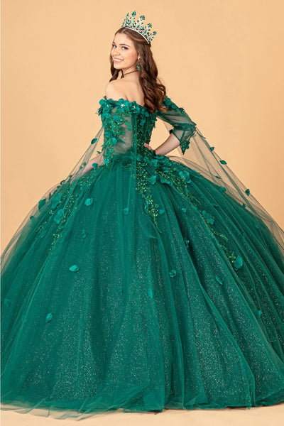 3D Floral Cape Sleeve Ball Gown by Elizabeth K GL3075 - Quinceanera Dresses