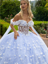 3D Floral Cape Sleeve Ball Gown by GLS Gloria GL3571