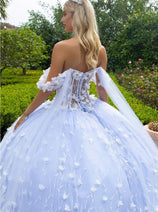 3D Floral Cape Sleeve Ball Gown by GLS Gloria GL3571