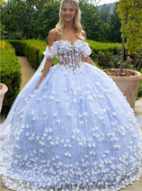 3D Floral Cape Sleeve Ball Gown by GLS Gloria GL3571