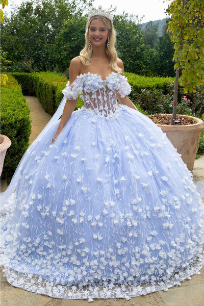 3D Floral Cape Sleeve Ball Gown by GLS Gloria GL3571 - Quinceanera Dresses
