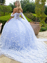 3D Floral Cape Sleeve Ball Gown by GLS Gloria GL3571