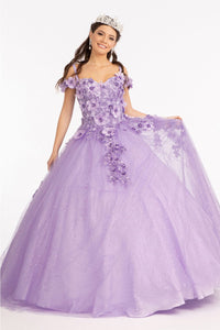 3D Floral Cold Shoulder Ball Gown by Elizabeth K GL1988 - XS / Lilac - Quinceanera Dresses