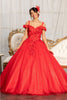 3D Floral Cold Shoulder Ball Gown by Elizabeth K GL1988 - XS / Red - Quinceanera Dresses