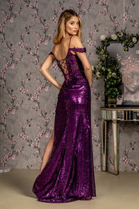 3D Floral Cold Shoulder Sequin Slit Gown by GLS Gloria GL3436 - Long Formal Dresses
