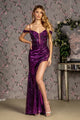 3D Floral Cold Shoulder Sequin Slit Gown by GLS Gloria GL3436 - XS / Purple - Long Formal Dresses
