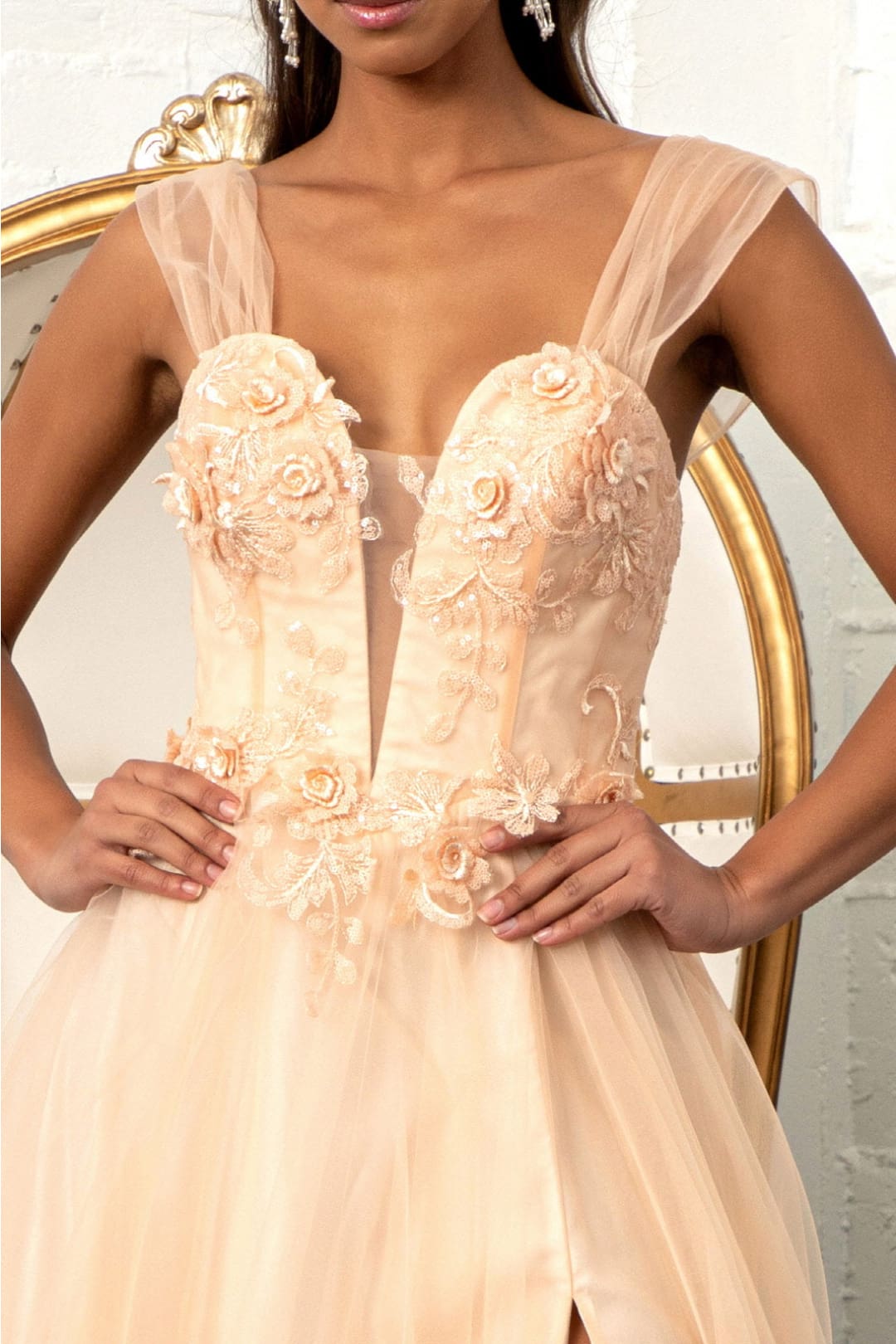 3D Floral Corset Gown by Elizabeth K GL3007 - Long Formal Dresses