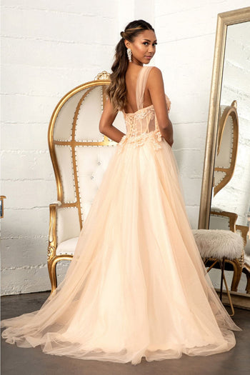 3D Floral Corset Gown by Elizabeth K GL3007 - Long Formal Dresses