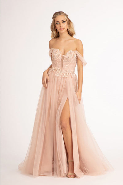 3D Floral Corset Gown by Elizabeth K GL3007 - XS / Rose Gold - Long Formal Dresses