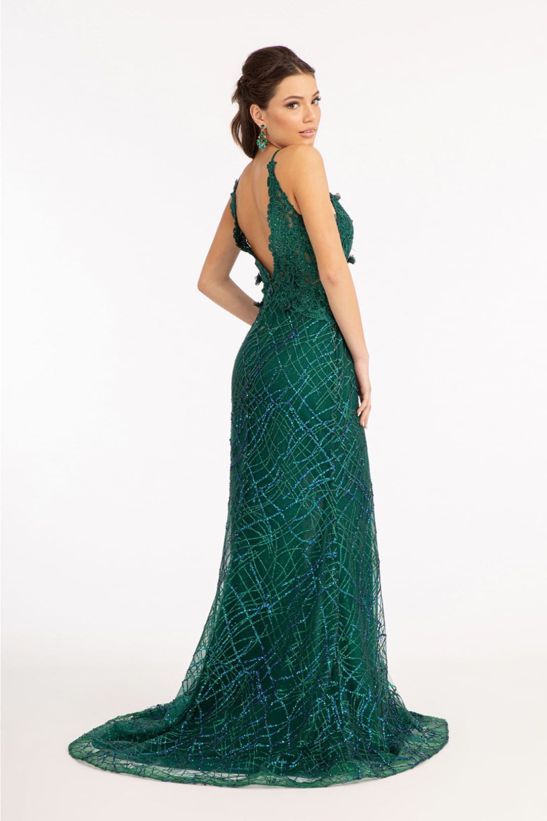 3D Floral Fitted Glitter Gown by Elizabeth K GL3042 - Long Formal Dresses
