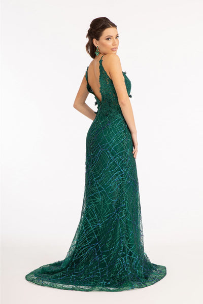 3D Floral Fitted Glitter Gown by Elizabeth K GL3042 - Long Formal Dresses