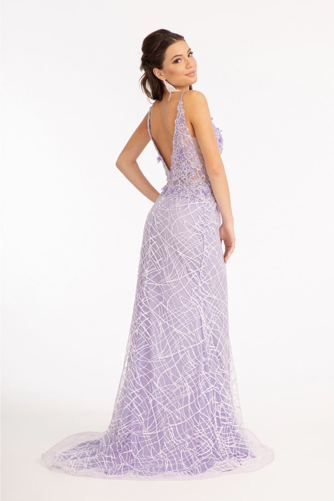 3D Floral Fitted Glitter Gown by Elizabeth K GL3042 - Long Formal Dresses