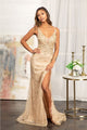 3D Floral Fitted Glitter Gown by Elizabeth K GL3042 - XS / Light Gold - Long Formal Dresses