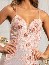3D Floral Fitted Sequin Gown by Elizabeth K GL3025