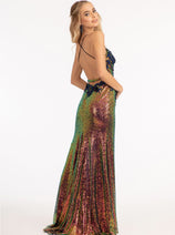 3D Floral Fitted Sequin Gown by Elizabeth K GL3025