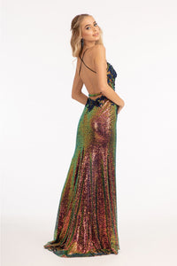 3D Floral Fitted Sequin Gown by Elizabeth K GL3025 - Long Formal Dresses