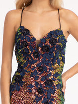 3D Floral Fitted Sequin Gown by Elizabeth K GL3025