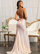 3D Floral Fitted Sequin Gown by Elizabeth K GL3025