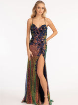 3D Floral Fitted Sequin Gown by Elizabeth K GL3025