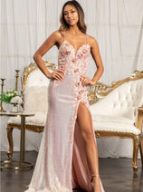 3D Floral Fitted Sequin Gown by Elizabeth K GL3025