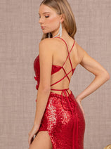 3D Floral Fitted Sequin Slit Gown by Elizabeth K GL3146