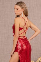 3D Floral Fitted Sequin Slit Gown by Elizabeth K GL3146 - Long Formal Dresses