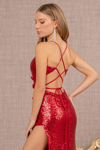 3D Floral Fitted Sequin Slit Gown by Elizabeth K GL3146 - Long Formal Dresses