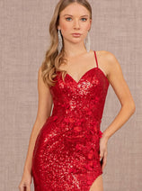 3D Floral Fitted Sequin Slit Gown by Elizabeth K GL3146