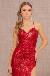 3D Floral Fitted Sequin Slit Gown by Elizabeth K GL3146 - Long Formal Dresses