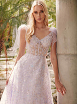 3D Floral Glitter Sleeveless A-line Gown by Juliet JT2439K