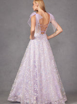 3D Floral Glitter Sleeveless A-line Gown by Juliet JT2439K