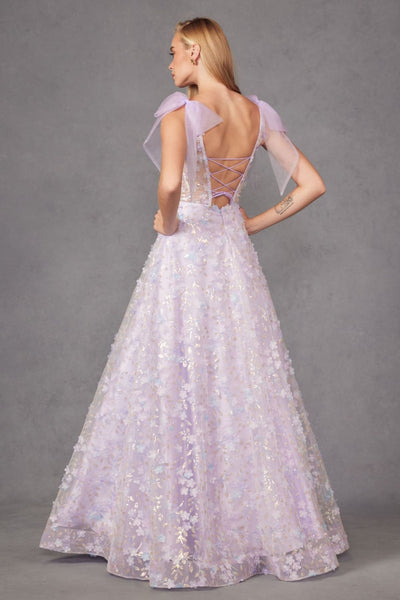 3D Floral Glitter Sleeveless A-line Gown by Juliet JT2439K - Long Formal Dresses
