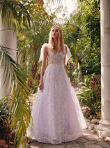 3D Floral Glitter Sleeveless A-line Gown by Juliet JT2439K