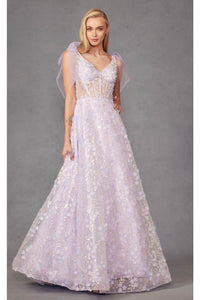 3D Floral Glitter Sleeveless A-line Gown by Juliet JT2439K - Dress