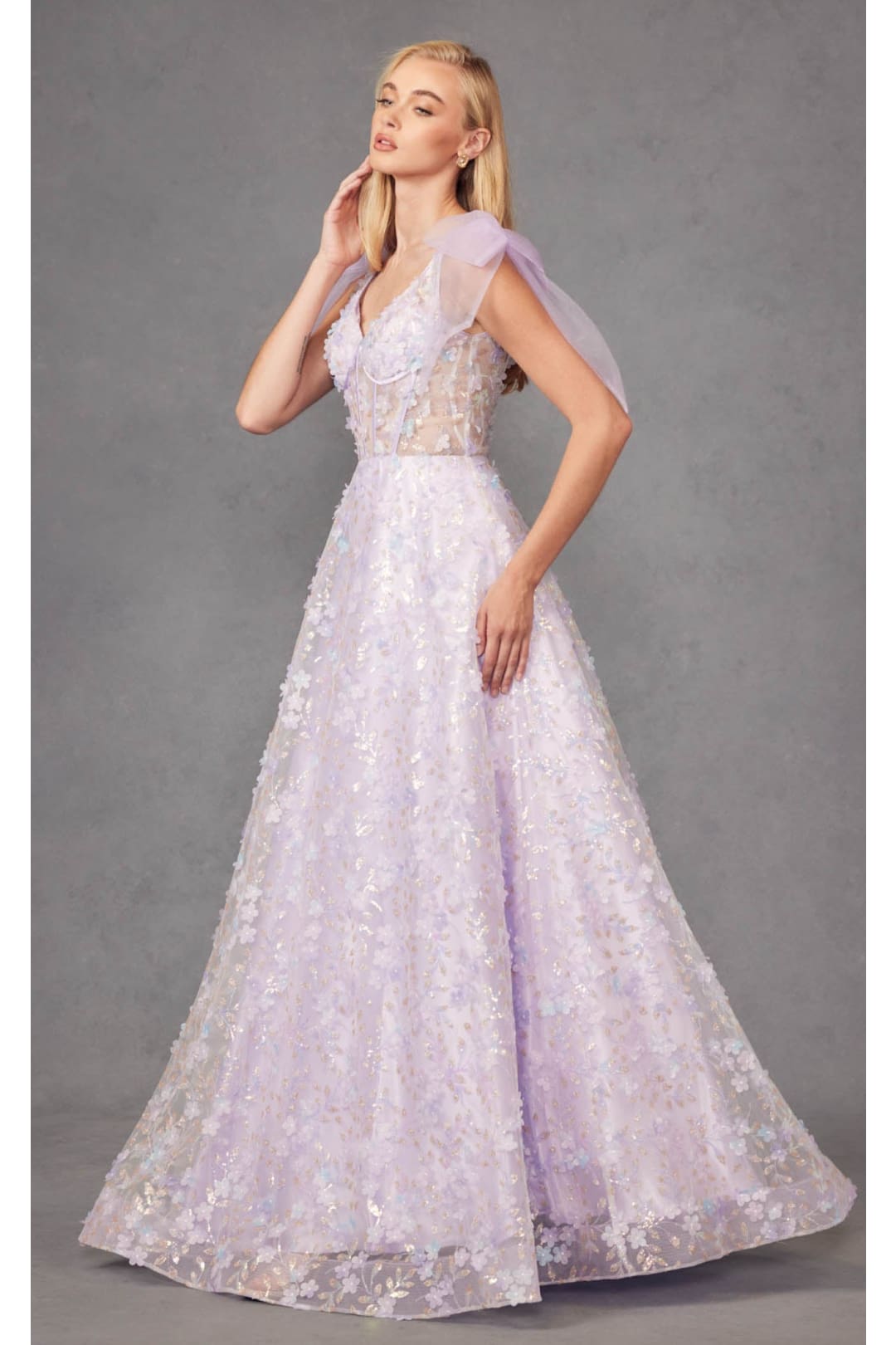 3D Floral Glitter Sleeveless A-line Gown by Juliet JT2439K - Dress