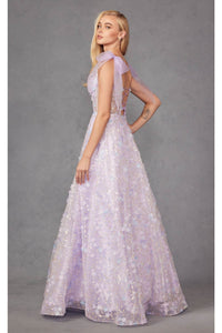 3D Floral Glitter Sleeveless A-line Gown by Juliet JT2439K - Dress