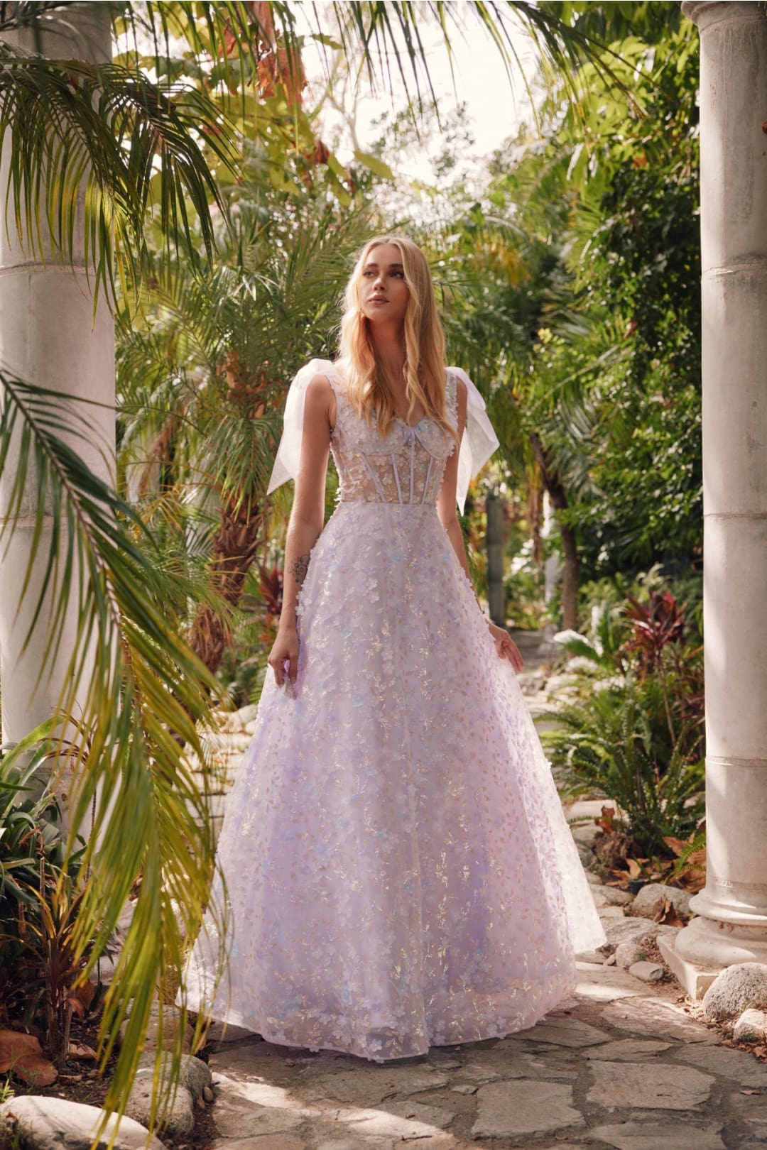 3D Floral Glitter Sleeveless A-line Gown by Juliet JT2439K 3D Floral Glitter Sleeveless A-line Gown by Juliet JT2439K