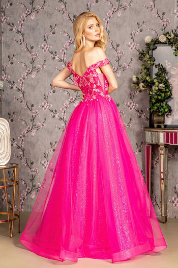 3D Floral Off Shoulder A-line Gown by GLS Gloria GL3443 - Long Formal Dresses