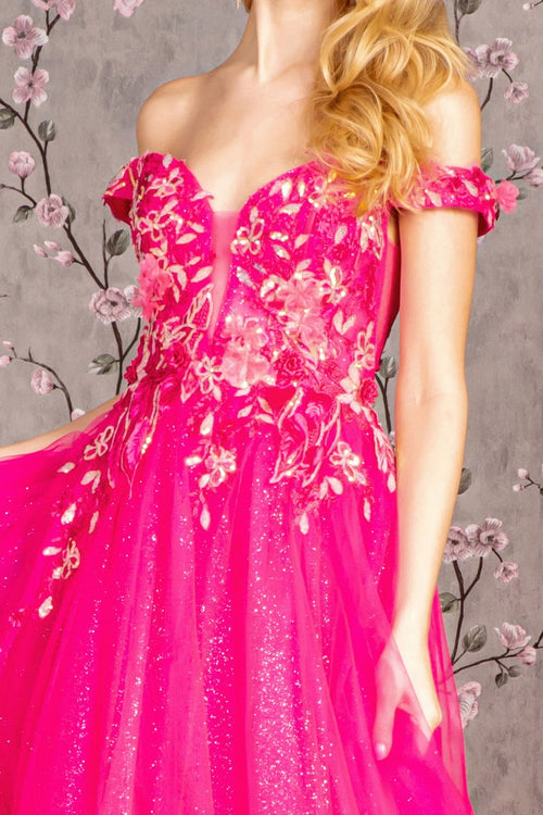 3D Floral Off Shoulder A-line Gown by GLS Gloria GL3443 - Long Formal Dresses