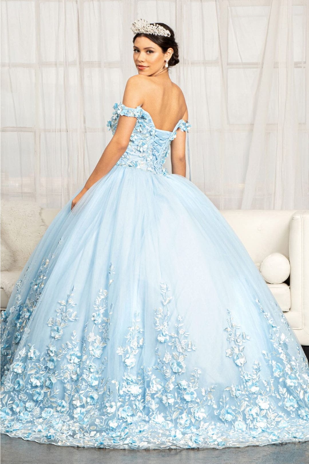 3D Floral Off Shoulder Ball Gown by Elizabeth K GL1960 - Quinceanera Dresses