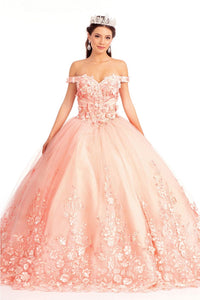 3D Floral Off Shoulder Ball Gown by Elizabeth K GL1960 - L / Blush - Quinceanera Dresses