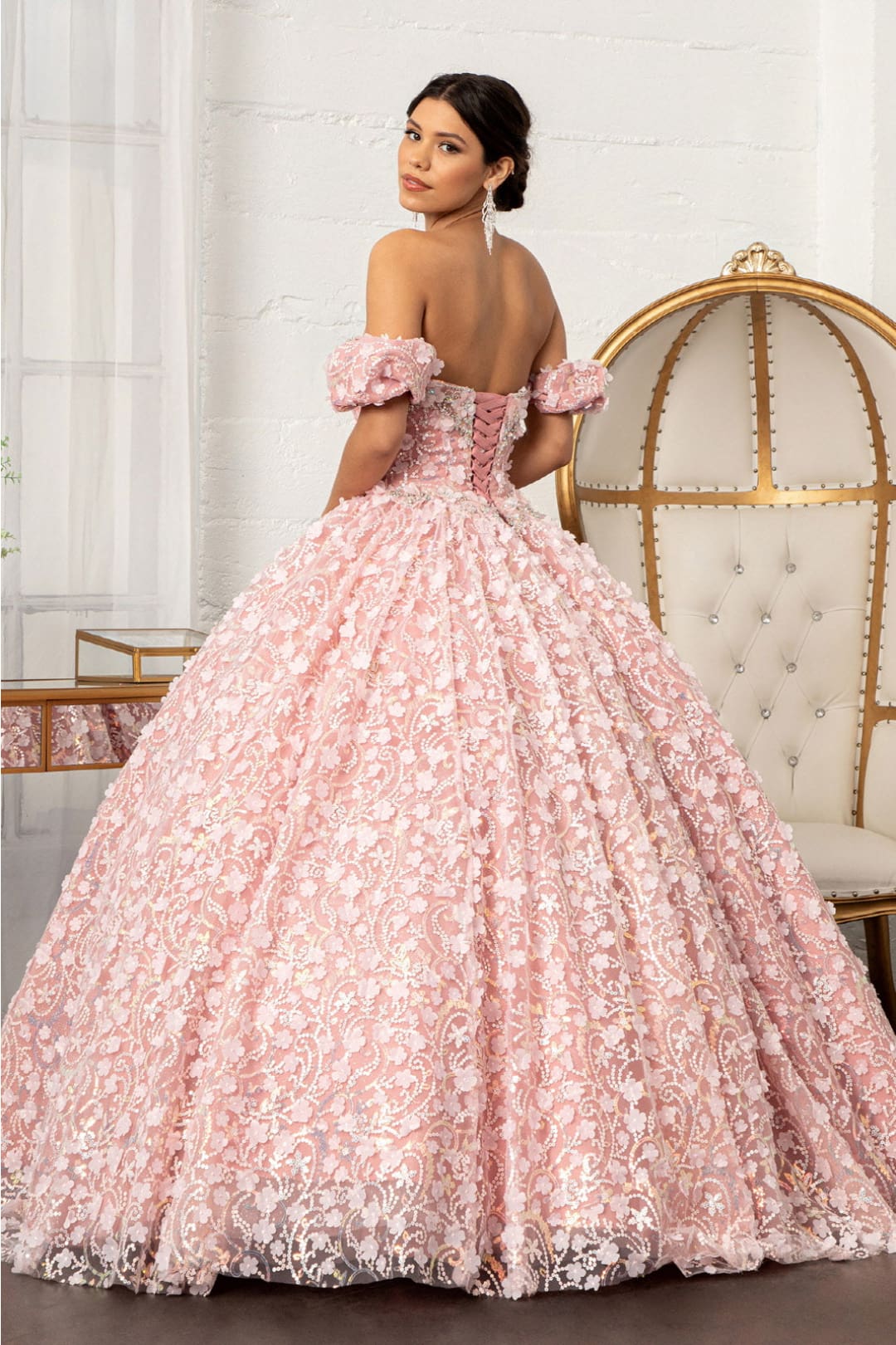 3D Floral Off Shoulder Ball Gown by Elizabeth K GL3019 - Quinceanera Dresses